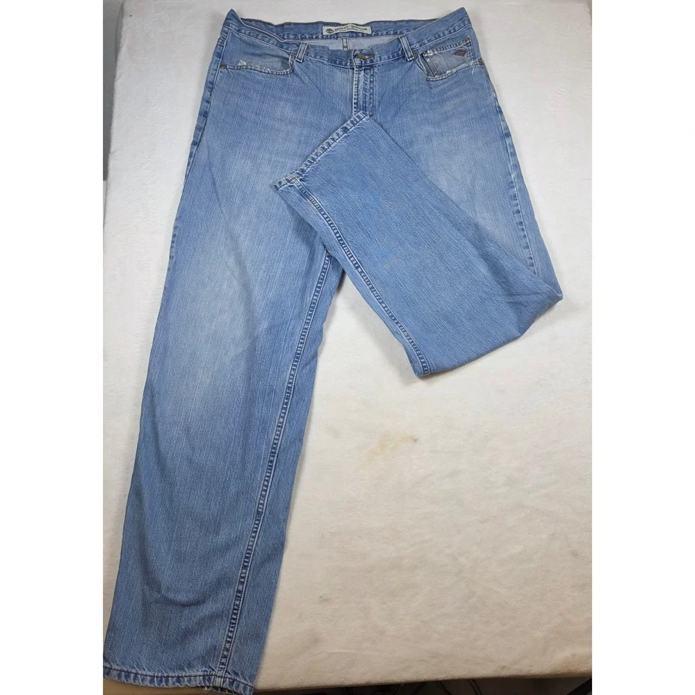 Harley Davidson Mens Relaxed Leg Jeans Light Wash‎ Denim Blue 38x34 A6319